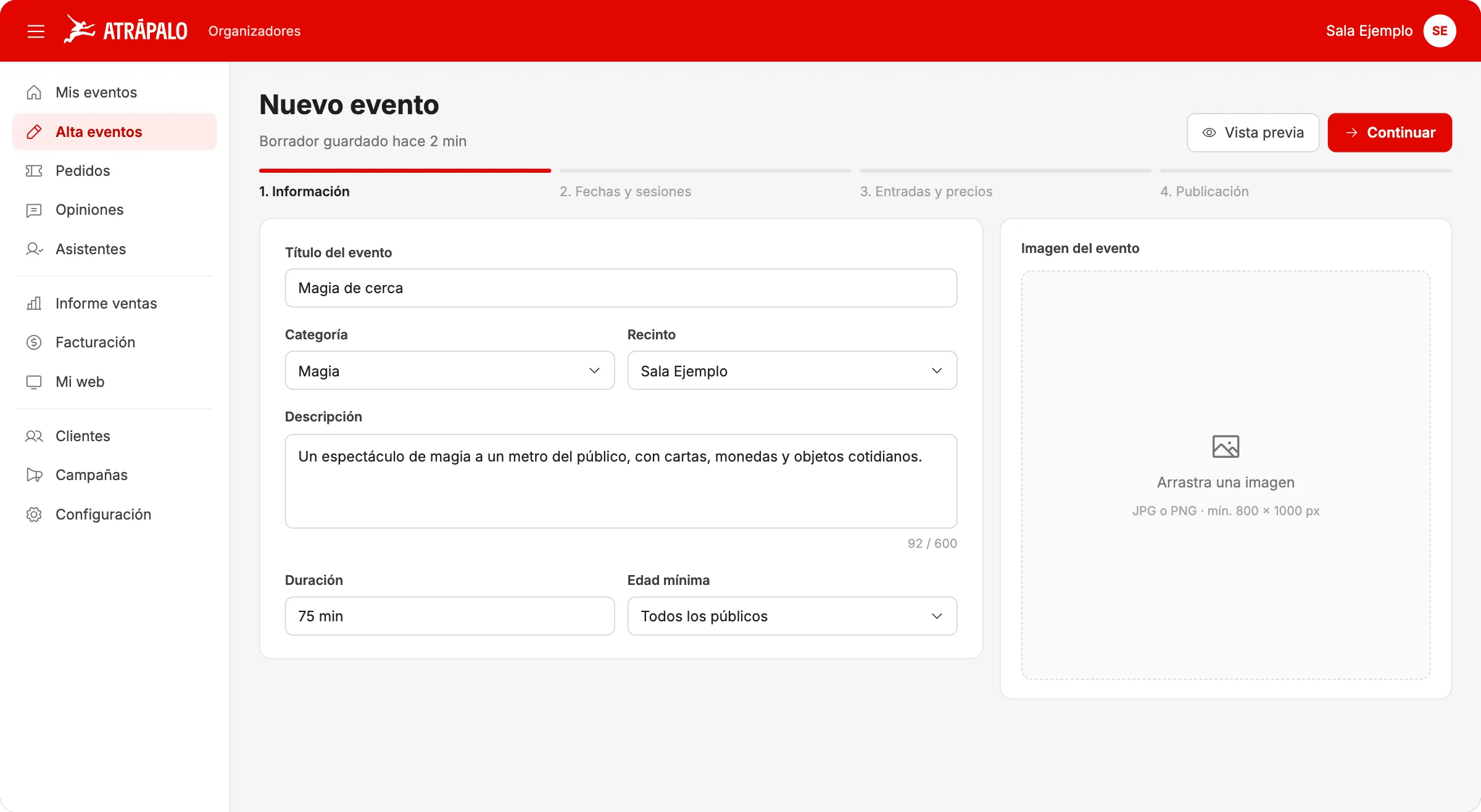 Alta de evento